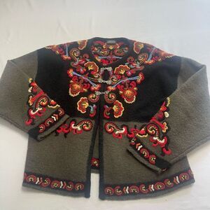VRIKKE Norwegian Design By Irene Haugland Zack Embroidered Cardigan Sweater Sz M